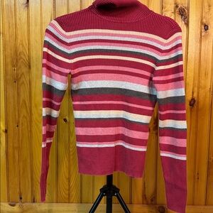 GAP Red Multicolor Striped Turtleneck Sweater
